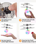 Indoor Hand Operated Flying Orb Ball Toy For Kids With LED Lights Remote Control Mini UFO Drone usage instructions with hand and remote