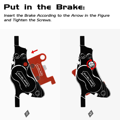 Diagram showing how to install Two Pairs MT600 Electric Bike Disc Brake Pads For LD-200PLUS And LD4X Hydraulics.