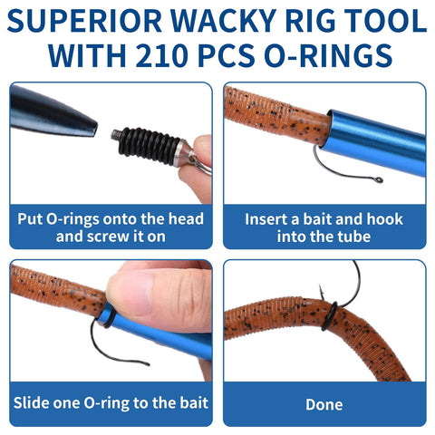 Gradient Wacky Rig Tool With Silicone O Rings 210 Pcs For 3 To 4 Inch And 5 To 7 Inch Worm Lures assembly steps