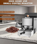 Image of a 200g home use small coffee roaster featuring direct fire technology and precision agitator drum for easy daily brews.