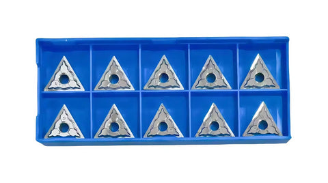 Top Notch Carbide Inserts For Aluminum Turning TNMG332 TNMG160408 10 Pack with gray polished surface in blue tray