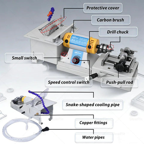 Beast Mode Flexible Shaft Bench Grinder Polishing Drill For Jade Wood Jewelry Crafting showing components like drill chuck and cooling pipe.
