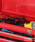 Open red Heavy Duty 4 Drawer Metal Tool Box With Ball Bearing Slides And Lid Interlock Safety Design Built Tough Steel Chest Cabinet