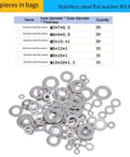 105-Piece Stainless Steel Flat Washer Set For Metric Sizes M3 M5 M6 M8 M10 Gasket Rings No Fuss For Home Improvement Outdoor Projects And Furniture Assembly Rust Resistant Durable With Smooth Edges, assorted sizes