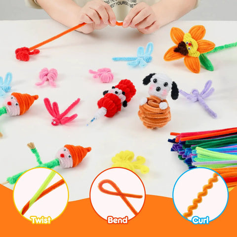 Multicolor Pipe Cleaners Chenille Stem Set 200 DIY Craft Supplies For Arts And Crafts School Projects And Festive Decor 10 Vibrant Colors With Soft Wire Cores And Durable Polyester Build, kids twisting pipe cleaners into animal crafts