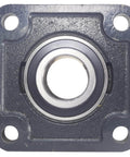 Front view of 2-3/8 Inch Four Bolt Flange Bearing With Two Set Screws UCF212-38 F4B-SC-206 Cast Iron Housing Grease Zerk