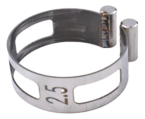 Heavy Duty Stainless Steel Welding Tacking Band Clamp Fits 2.5 Inch Pipes with a welded connection for alignment.