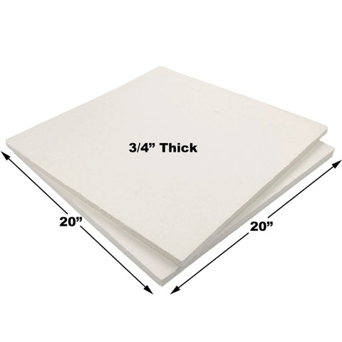 Top view of two white ceramic fiber insulation boards, 20x20 in, 3/4 in thick, pack of 2