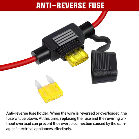 Heavy Duty DC To DC Step Down Converter Turns 48V Or 36V To 12V At 240W 20A Output with anti-reverse fuse holder and yellow fuse.