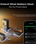 Delta 3 Max Plus Portable Power Station powering fridge and TV with app interface on smartphone screen