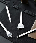 Leather Craft Hole Punch Set With 1, 2, 4, 6 Prongs For Lacing And Stitching 4mm Punches Carbon Steel Tools on black leather