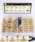 Brass DOT Air Line Fittings Kit 35 Piece Set for Air Brake System in plastic case, includes straight and tee unions and tube cutter