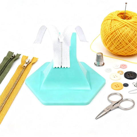 Zipper Jig Tool For Quick Zipper Repair Size 3 And Size 5 Easy Install For Pants Dresses And Jackets Durable Zipper Installer shown with sewing accessories
