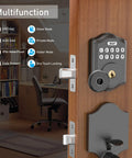 Open door showing One Touch Fingerprint Keyless Entry Door Lock With Keypad Code And Back Up Key Smart Deadbolt on office door