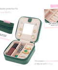 Compact Travel Jewelry Case With Mirror Portable Jewelry Box Organizer For Girls And Women shown open with accessories inside