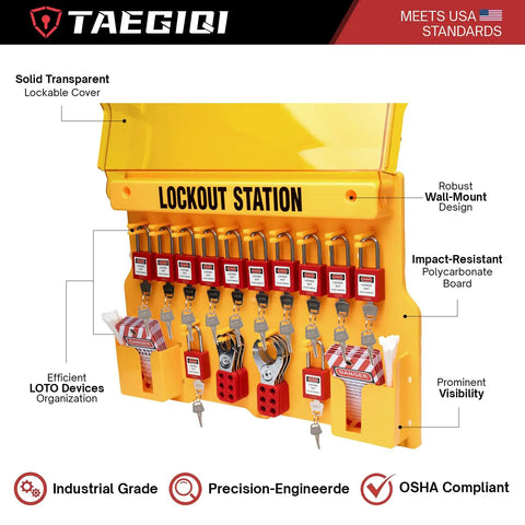 Pro Grade Heavy Duty Lockout Tagout Station Kit with Loto Devices, 12 Padlocks, 6 Hasps, 30 Do Not Operate Tags, OSHA Compliant