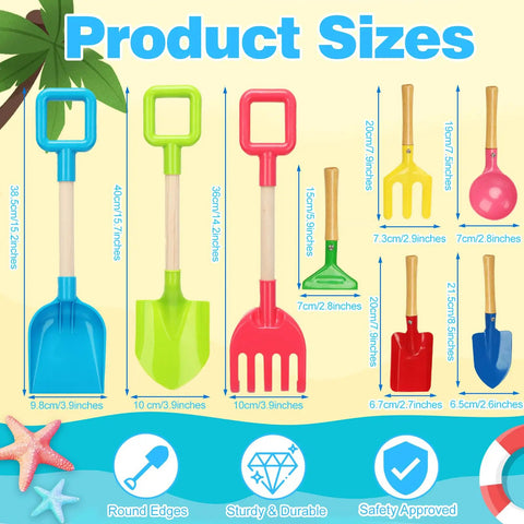 Illustration of Kids Garden Tools Set 8 Pieces With 16 Inch Shovels Beach Sand Toys Rake Spade And Wooden Handles