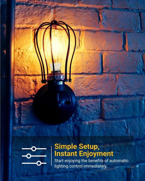 Six Pack Dusk To Dawn LED B11 Filament Candelabra Bulbs For Outdoor Porch Lighting with E12 base illuminating a brick wall.