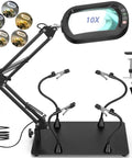 Helping Hands Soldering Station with 10X Rectangular LED Magnifier Lamp and Built-In Light, Four Magnetic Third Hands PCB Holder.