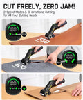 C10 Pro BowGuide Electric Cardboard Cutter Cordless Scissors cutting fabric and cardboard, LED display shown