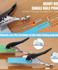 8mm Heavy Duty Hole Punch Tool For Paper And Card Projects, Portable handheld puncher on desk with punched papers