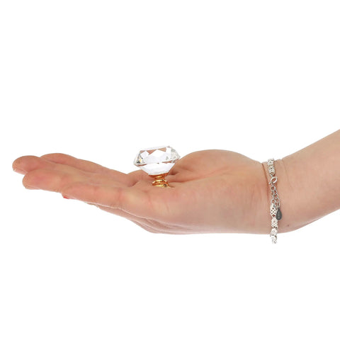 Crystal Cabinet Knobs 30mm Diamond Drawer Pulls Set Of 26 With Gold Base displayed on open palm