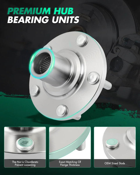 Front view of Front Wheel Hub Bearing Kit 2 Piece Ride Ready Fits 2001 To 2018 Toyota Camry Avalon Highlander Sienna Solara Venza Lexus RX350 RX400h ES330 ES350 2.5L 3.0L 3.3L 3.5L, showcasing chamfered nut and OEM studs