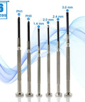 6 Piece Mini Screwdriver Set With Case showing 2 Phillips and 4 flathead screwdrivers in different sizes up to 3.0mm