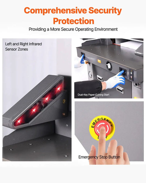 Electric Hydraulic Paper Cutter Built For Busy Print Shops And Mailrooms, beefy heavy duty cutter with infrared sensors, dual-key start, and emergency stop