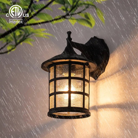 10 Inch Black Outdoor Coach Lights With Seeded Glass Shade Waterproof Patio Wall Lights for Porch, ETL Listed, Wet Location Ready