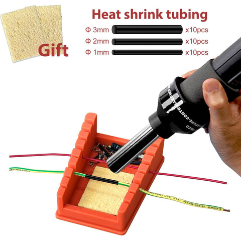 Silicone Soldering Wire Holder With 30 Piece Heat Shrink Tubing Kit, Helping Hands Soldering Stand with wires being soldered
