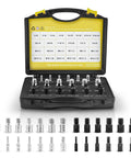 Nut And Bolt Thread Gauge Set with 14 inch and 12 metric sizes in open foam tray for quick detection in tight spaces.