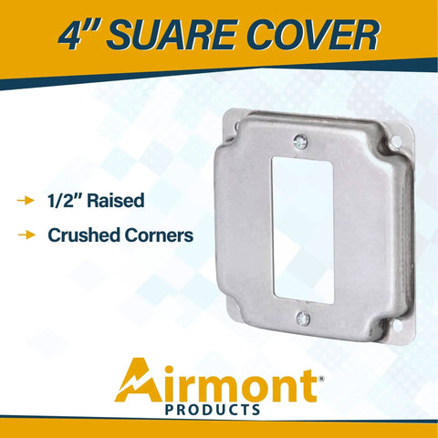 1 Gang Rocker Switch Electrical Box Cover, 4 Inch Square, Half Inch Raised, Galvanized Steel, Surface Mount Junction Box