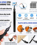High-speed steel deburring tool with 10 high-speed blades, aluminum alloy handle, for plastic, metal, wood models. Easy rotation.
