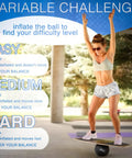 Woman balancing on Wooden Balance Board For Adults With Inflatable Ball Wobble Board For All Sports Gym And Standing Desk