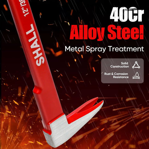 12 inch crowbar from Beefy Three Piece Nail Puller Tool Set with 40Cr alloy steel and metal spray treatment.