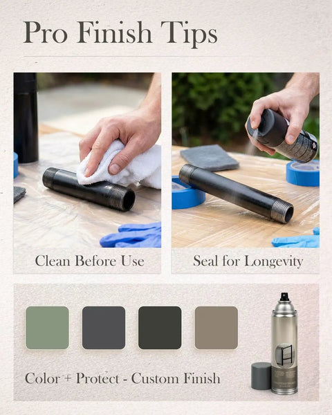 Pro finish tips for Half Inch By Twenty Four Inch Black Malleable Iron Pipe Nipples Fittings Ten Pack with rust preventive coating shown.