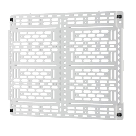 Rock Solid 10 Inch Universal Mounting Plate with perforated design for secure device mounting inside structured media enclosures.