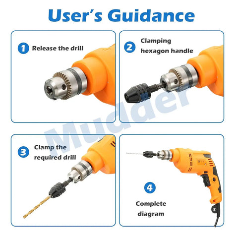 Keyless Drill Chuck Set Four Pieces For Cordless Drills One Quarter Inch One Eighth Inch One Sixteenth Inch Hex And Round Shanks Quick Change Adapters For Easy Tool Swaps No Fuss And Fast Drilling Or Grinding Tasks
