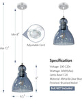 Blue Glass Pendant Lights For Kitchen Island, 6.5 Inch Handblown Glass Shades, Modern Industrial Ceiling Fixture, specifications