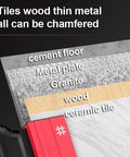 Image showing surfaces like ceramic tile, wood, granite, and metal that can be shaped with Portable Electric Tile Chamfering Machine With Adjustable Edge Guide Dual Water Cooling Rechargeable Bevel Cutter Works Magic On Ceramic Marble Tiles Hassle Free Hella Smooth Finish.