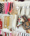 Over The Door Closet Organizer Rack With Eight Adjustable Tiers And 40 Heavy Duty Hooks For Purses Belts Jewelry Ties And Hats