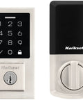 Front view of Contemporary SmartCode Touchpad Electronic Deadbolt With SmartKey 9270CNT-514S Matte Black Finish, keypad and turn knob