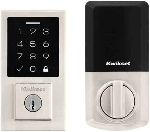 Front view of Contemporary SmartCode Touchpad Electronic Deadbolt With SmartKey 9270CNT-514S Matte Black Finish, keypad and turn knob