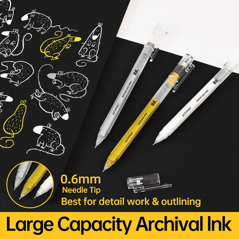 Bold White Gel Pens 0.6mm Fine Point 3 Pack For Artists Sketching And Crafters Opaque White Ink That Pops On Black Paper Quick Dry