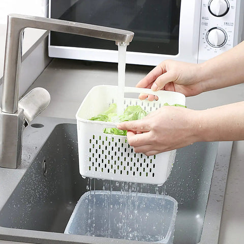 Using Three Pack Fridge Storage Containers With Lids And Strainer Basket That Keeps Fruits Vegetables Berry And Meat Fresh Longer