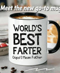 Funny 11oz Ceramic Coffee Mug For Dad, Double Sided Design Humor Gift For Fathers, Top Shelf Desk Drinkware with a cheeky graphic.