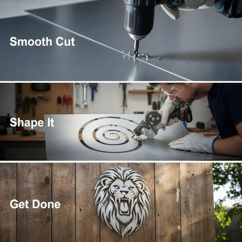 Heavy Duty Drill Nibbler Metal Cutter Attachment Converts Electric Drills Into Powerful Sheet Metal Punching Tools With Titanium Steel Gears for precise cutting of aluminum in workshop.