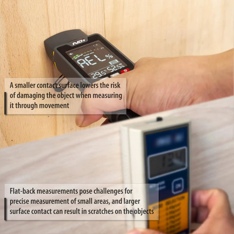 7 In 1 Moisture Meter Scanner With Pin And Pinless Modes For Drywall Cement Board Soft Wood And Hard Wood Up To 3/4 Inch Depth Quick Accurate Readings And Surface Scan For DIY Renovation in use on wood