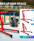 Heavy Duty 2 Ton Folding Hydraulic Engine Hoist Handling Up To 4000 Pounds showcasing engine lift in storage area, easy folding mechanism.